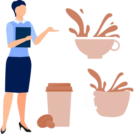 Fille versant du café dans une tasse  Illustration