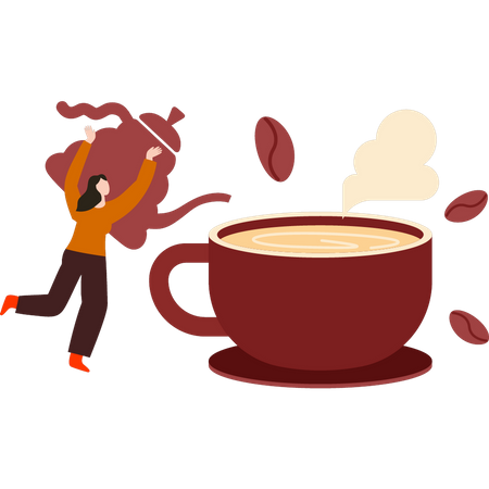Fille versant du café dans une tasse  Illustration