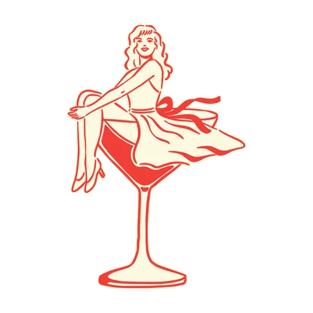 Fille vintage assise dans un verre à cocktail  Illustration