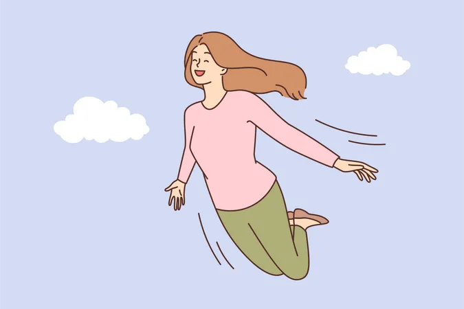 Fille volant dans les airs  Illustration