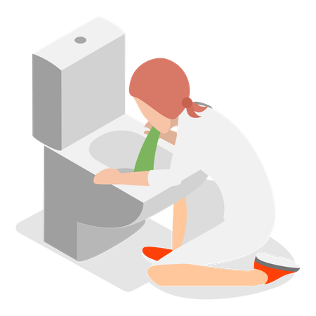 Une fille vomit dans les toilettes  Illustration
