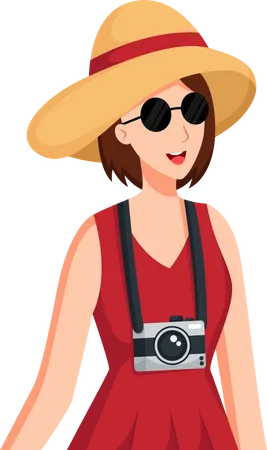 Fille voyageant avec un appareil photo  Illustration