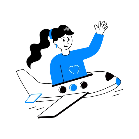 Fille voyageant en avion  Illustration