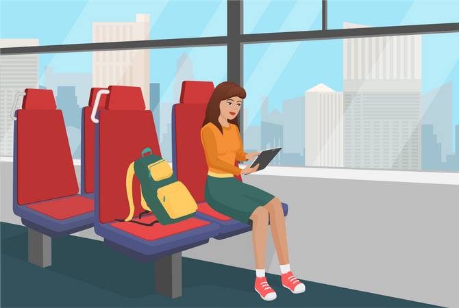 Fille voyageant en bus  Illustration