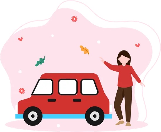 Fille voyageant en voiture  Illustration