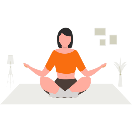 Fille yoga à la maison  Illustration
