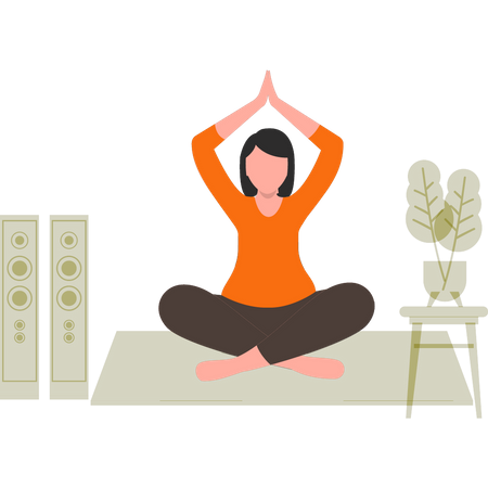 Fille yoga à la maison  Illustration