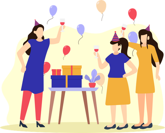 Filles à la fête d'anniversaire  Illustration