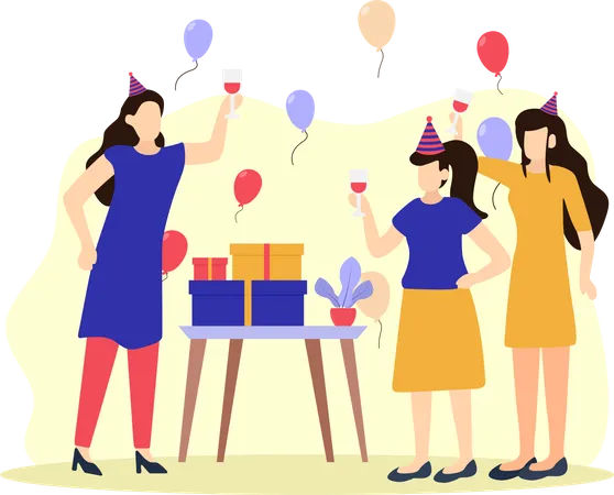 Filles à la fête d'anniversaire  Illustration