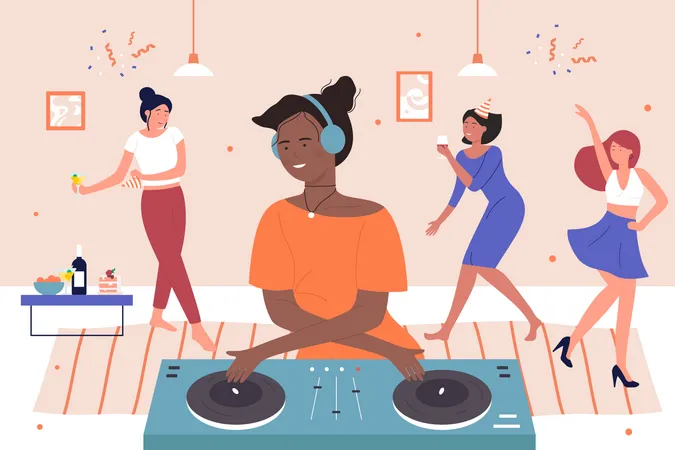 Filles appréciant la soirée DJ  Illustration