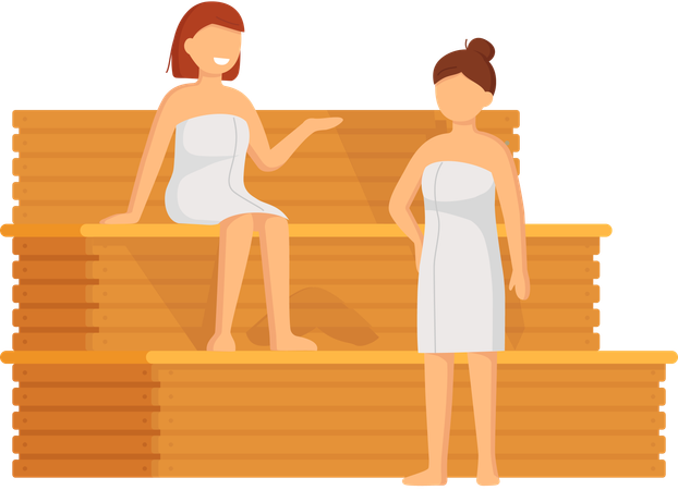 Filles assises dans un hammam  Illustration