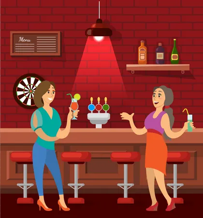 Filles buvant au bar  Illustration