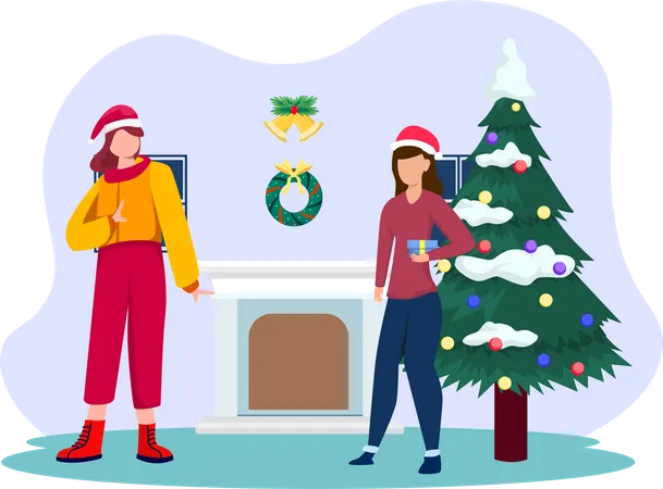 Filles célébrant Noël  Illustration