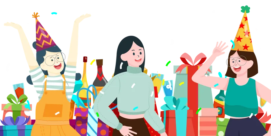 Filles célébrant leur anniversaire ensemble  Illustration