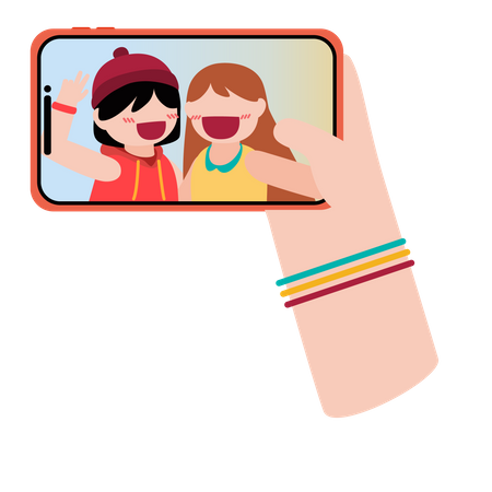 Filles cliquant sur selfie  Illustration