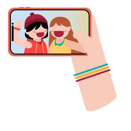 Filles cliquant sur selfie  Illustration