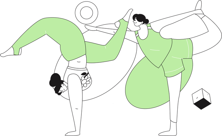Filles de yoga faisant du yoga le matin  Illustration