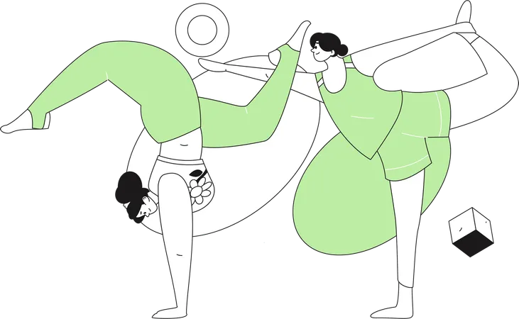 Filles de yoga faisant du yoga le matin  Illustration