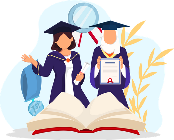 Filles debout avec certificat de fin d'études  Illustration