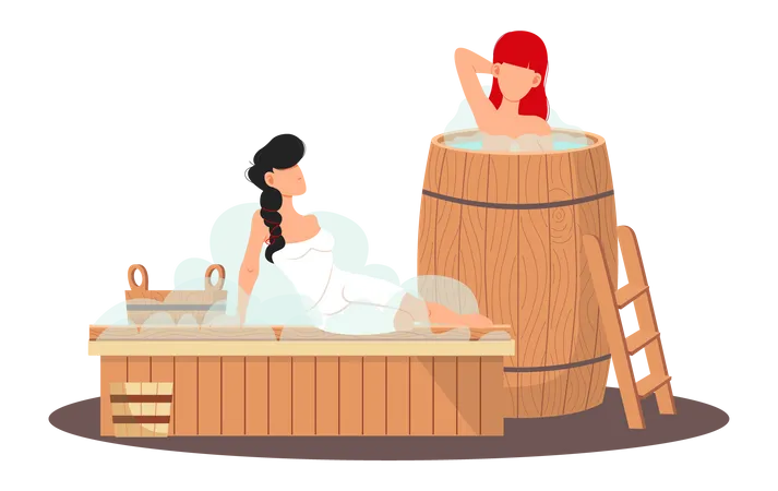Filles se relaxant dans un sauna  Illustration