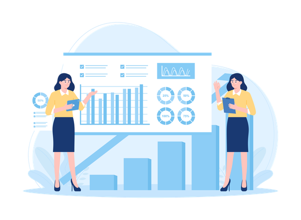 Filles faisant une analyse commerciale  Illustration