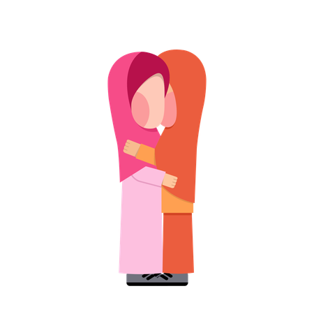 Filles en hijab se faisant des câlins  Illustration