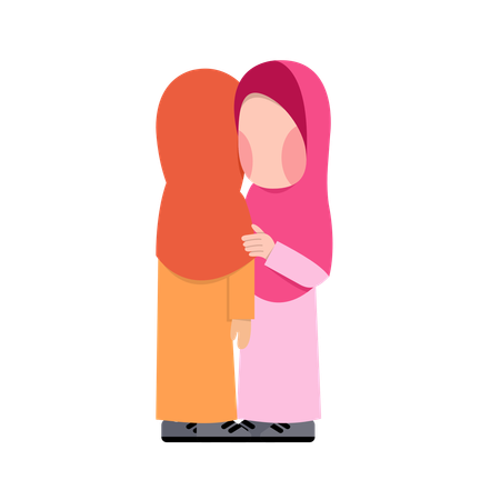 Filles en hijab se faisant des câlins  Illustration