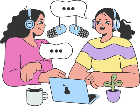 Filles enregistrant un podcast  Illustration