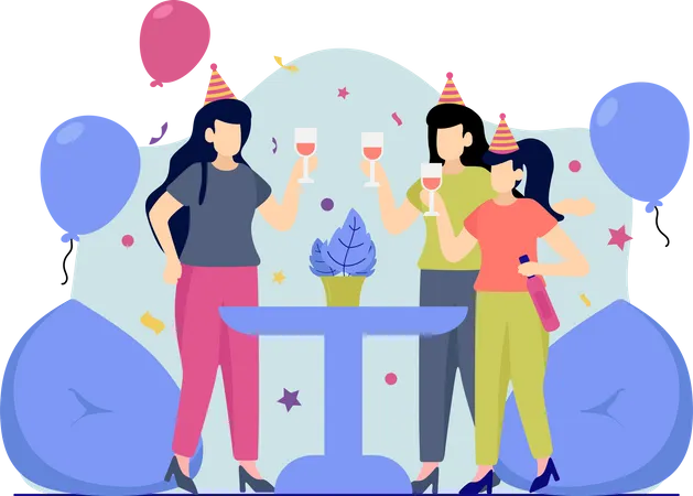 Filles faisant une fête d'anniversaire  Illustration