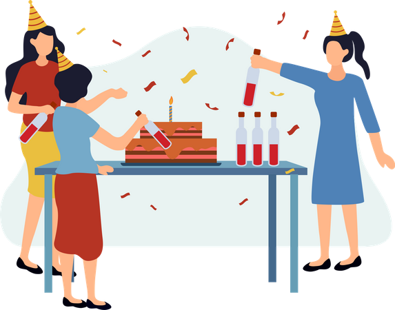 Filles faisant une fête d'anniversaire  Illustration