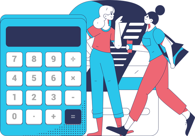Filles faisant le calcul de facture de carte de crédit  Illustration