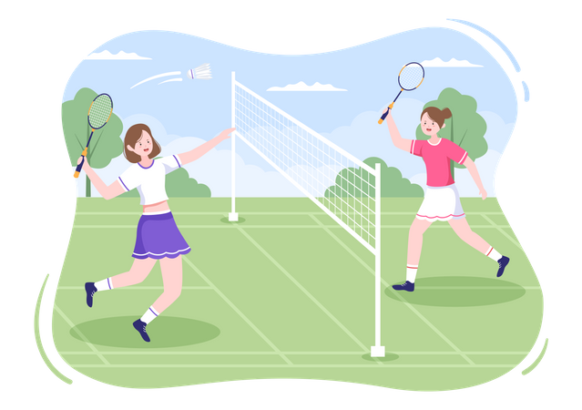 Filles jouant au badminton  Illustration