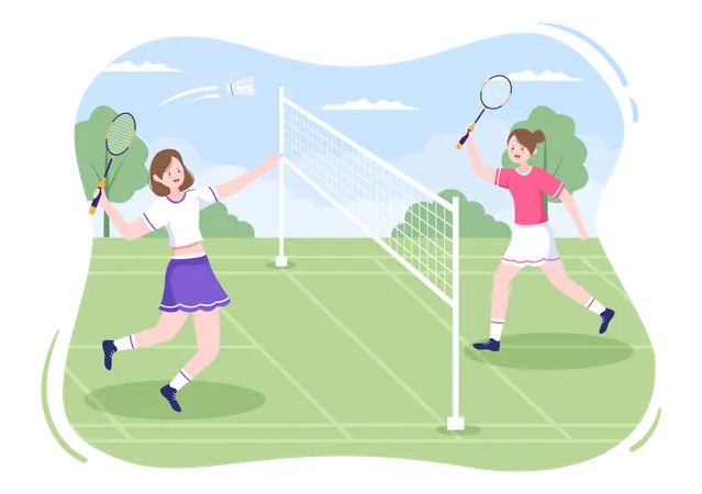 Filles jouant au badminton  Illustration