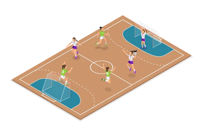 Filles jouant au handball  Illustration