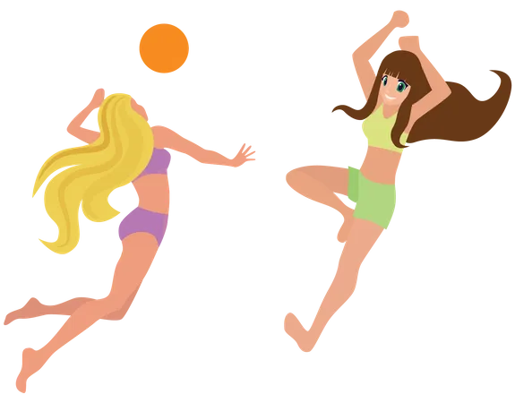 Filles jouant au volley-ball sur la plage  Illustration