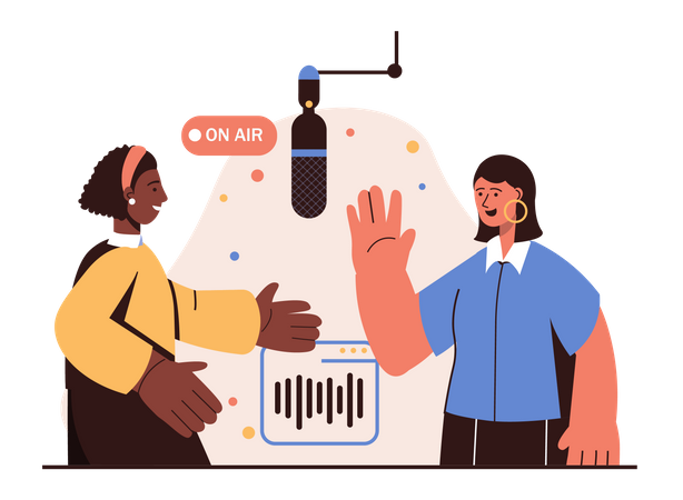 Filles parlant à la radio en direct  Illustration
