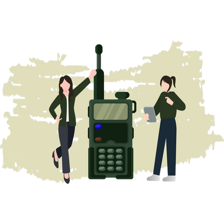 Filles parlant sur des talkies-walkies  Illustration