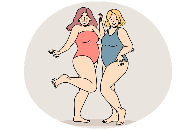 Les filles rondes en maillot de bain acceptent leur corps  Illustration