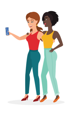 Filles prenant un selfie sur mobile  Illustration