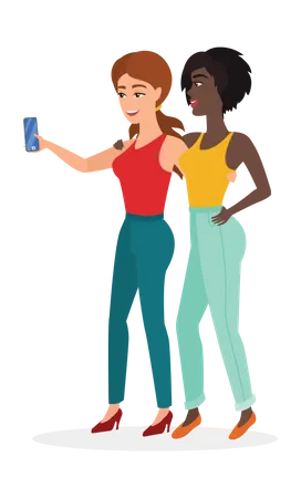 Filles prenant un selfie sur mobile  Illustration