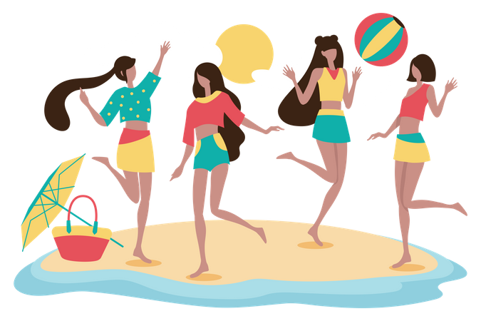 Filles appréciant la fête sur la plage  Illustration