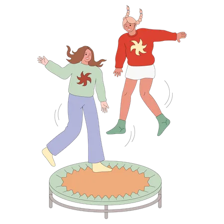 Filles sautant sur le trampoline  Illustration