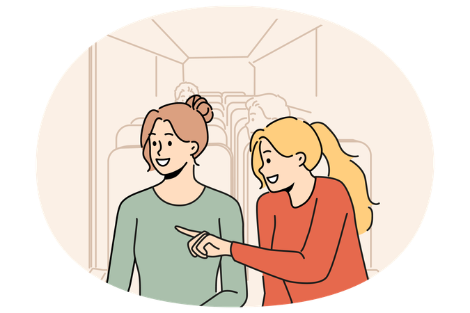 Des filles souriantes profitent d'un trajet en bus  Illustration