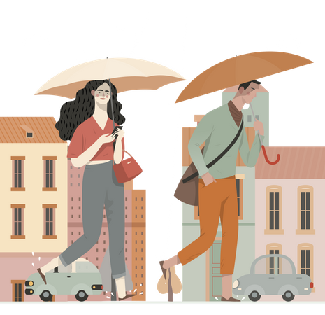 Filles tenant un parapluie sous la pluie  Illustration