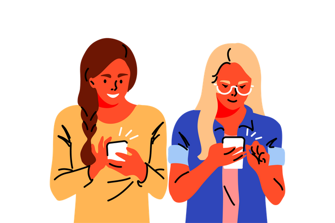 Filles utilisant une application de médias sociaux  Illustration