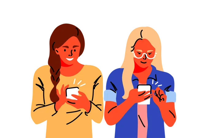 Filles utilisant une application de médias sociaux  Illustration