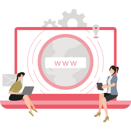 Filles utilisant le site Web  Illustration