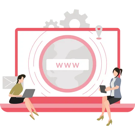 Filles utilisant le site Web  Illustration