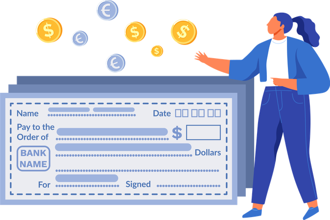 Filling out bank cheque to transfer funds  Illustration