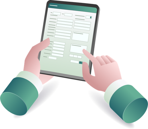 Filling out online personal data form with tablet  Illustration